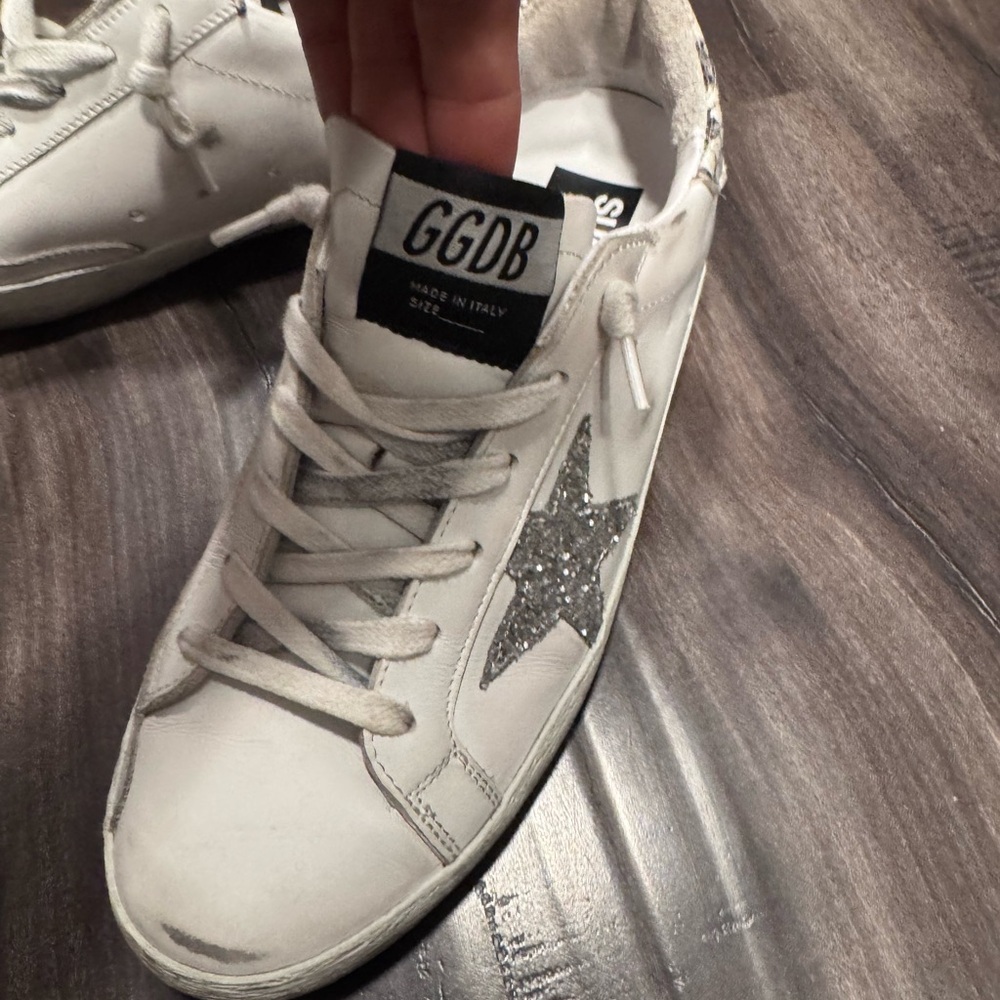 Golden Goose Super Star White Sneakers with Glitter Star